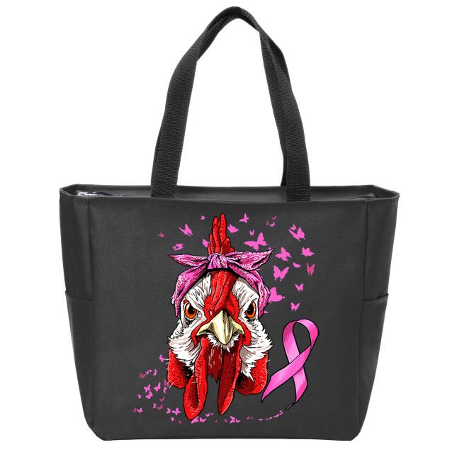 Funny Chicken Chick Breast Cancer Awareness Pink Ribbon Zip Tote Bag