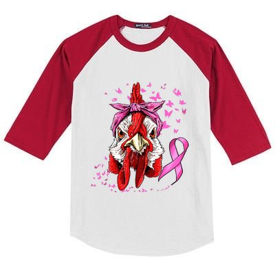 Funny Chicken Chick Breast Cancer Awareness Pink Ribbon Kids Colorblock Raglan Jersey