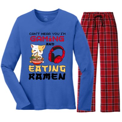 Funny Cat CanT Hear You IM Gaming And Eating Ra Gamer Great Gift Women's Long Sleeve Flannel Pajama Set 