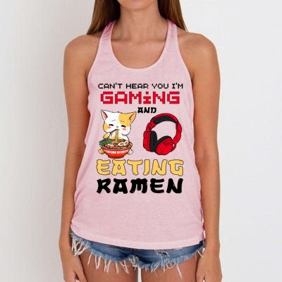 Funny Cat CanT Hear You IM Gaming And Eating Ra Gamer Great Gift Women's Knotted Racerback Tank