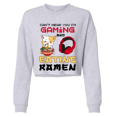 Funny Cat CanT Hear You IM Gaming And Eating Ra Gamer Great Gift Cropped Pullover Crew