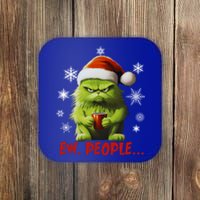 Funny Christmas Cat Ew People Meowy Cat Lovers Cute Gift Coaster