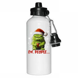 Funny Christmas Cat Ew People Meowy Cat Lovers Cute Gift Aluminum Water Bottle