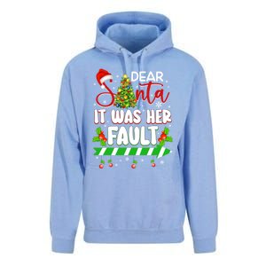 Funny Christmas Couples Gift Dear Santa It Was Her Fault Gift Unisex Surf Hoodie