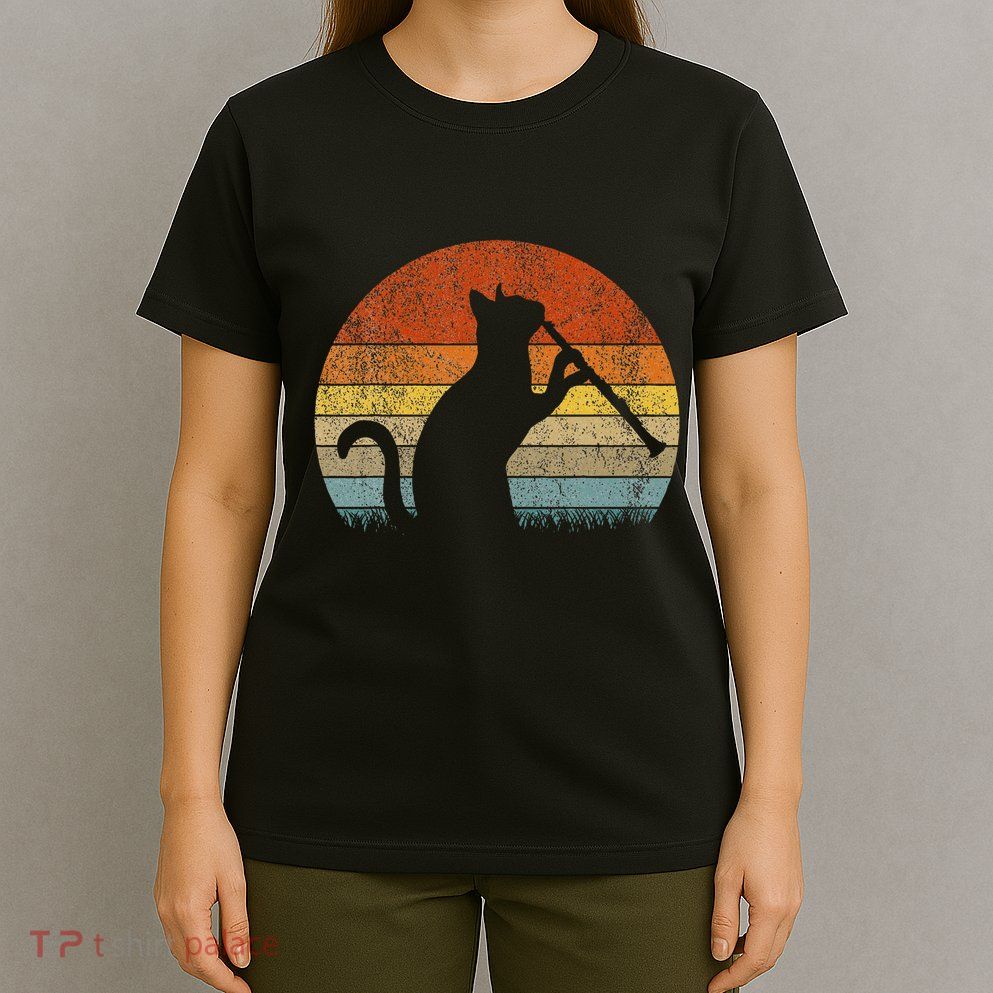 Funny Clarinet Cat Clarinet Player Musician Retro Vintage T-Shirt
