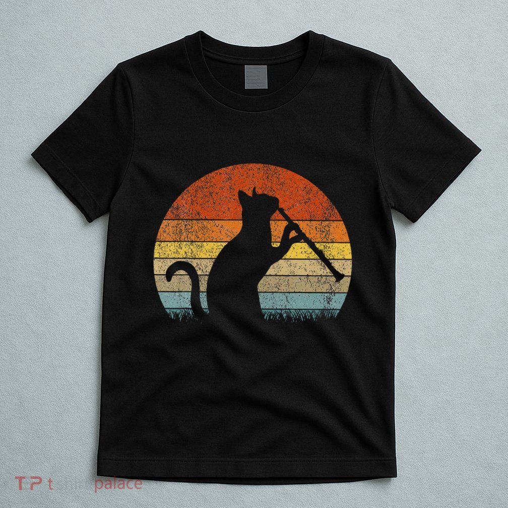 Funny Clarinet Cat Clarinet Player Musician Retro Vintage T-Shirt