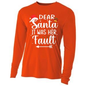 Funny Christmas Couples Gift Dear Santa It Was Her Fault Gift Cooling Performance Long Sleeve Crew