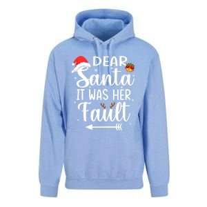 Funny Christmas Couples Gift Dear Santa It Was Her Fault Gift Unisex Surf Hoodie