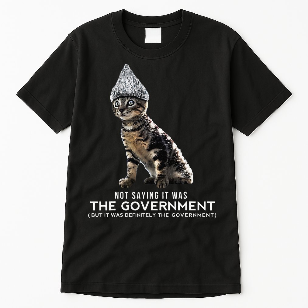 Funny Conspiracy Cat Tin Foil Hat Government Gift Tall T-Shirt