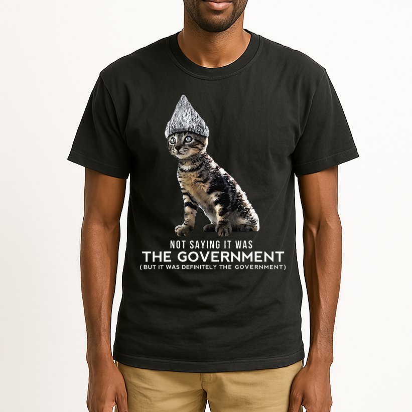 Funny Conspiracy Cat Tin Foil Hat Government Gift Tall T-Shirt