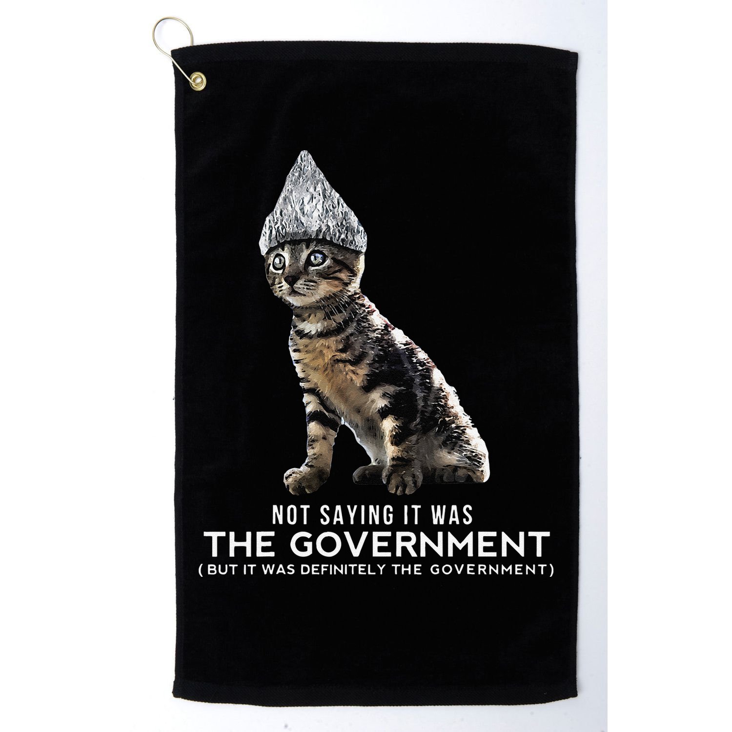 Funny Conspiracy Cat Tin Foil Hat Government Gift Golf Towel
