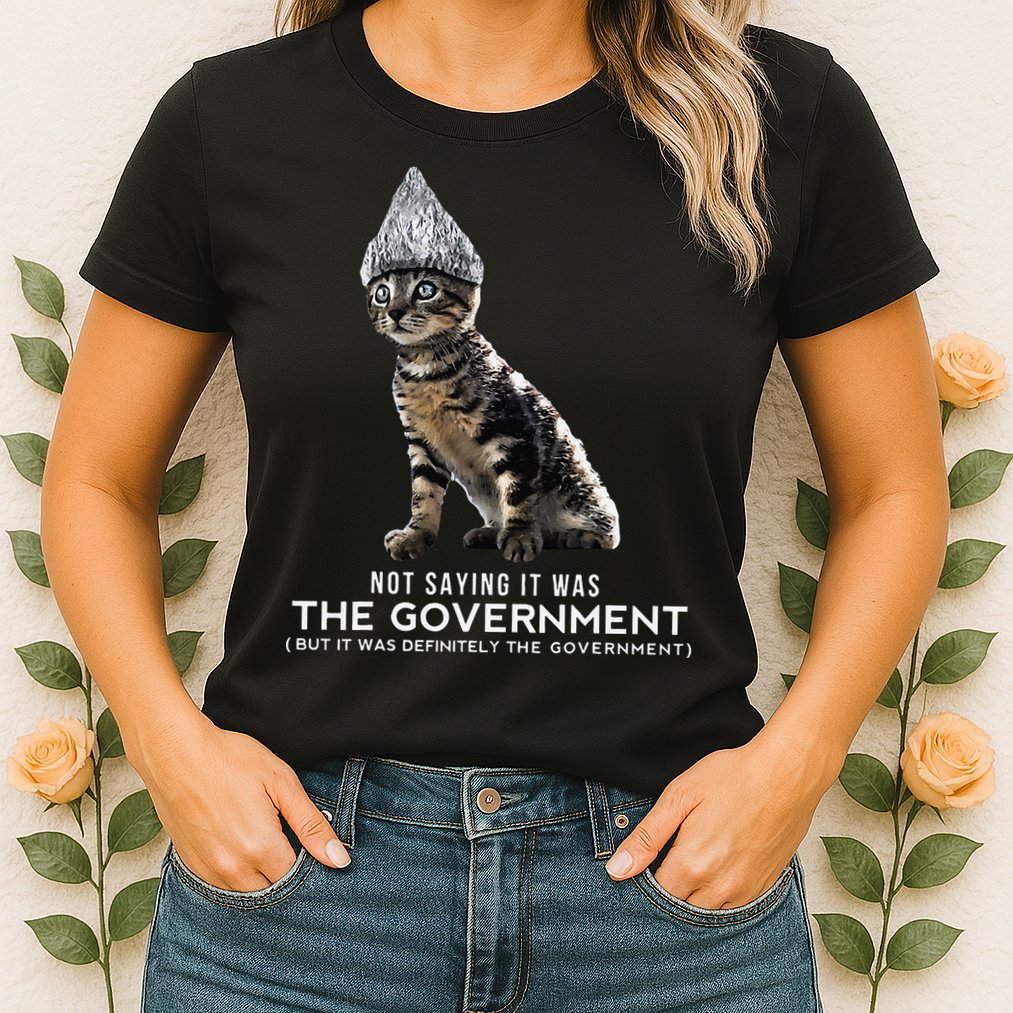 Funny Conspiracy Cat Tin Foil Hat Government Gift Womens T-Shirt