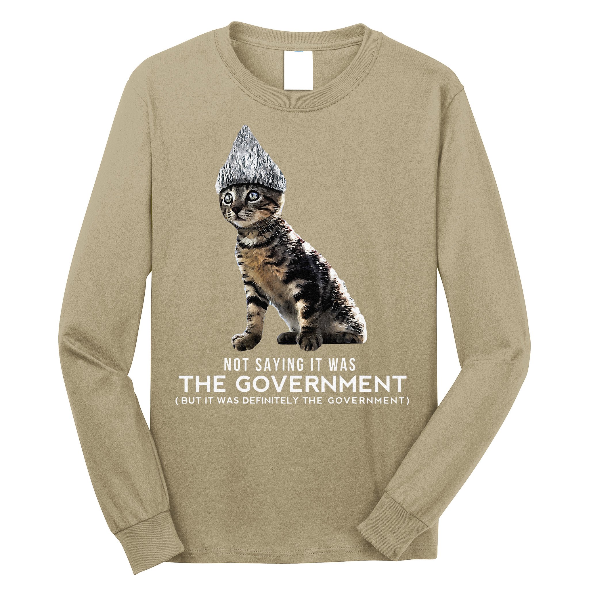 Funny Conspiracy Cat Tin Foil Hat Government Gift Long Sleeve Shirt