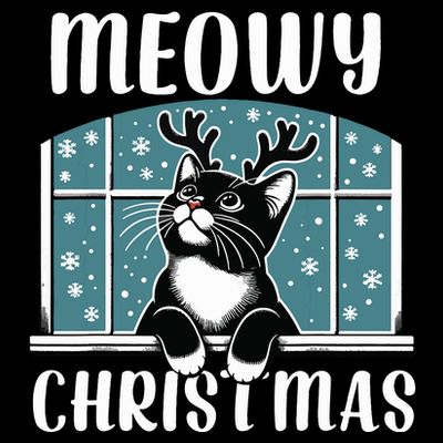 Funny Christmas Cat Reindeer Antlers Meowy Christmas T-Shirt
