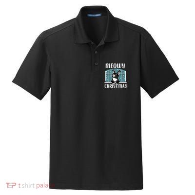 Funny Christmas Cat Reindeer Antlers Meowy Christmas Dry Zone Grid Polo
