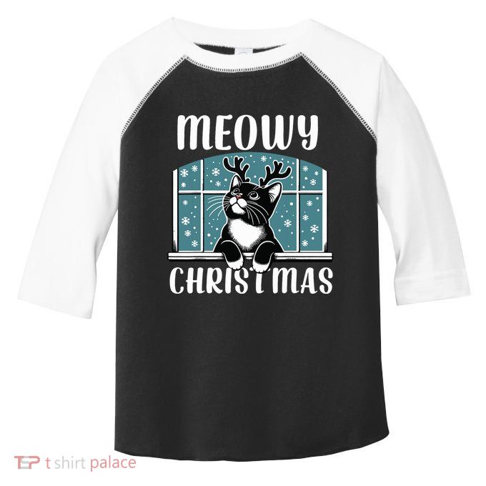 Funny Christmas Cat Reindeer Antlers Meowy Christmas Toddler Fine Jersey T-Shirt
