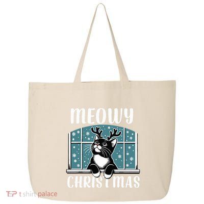 Funny Christmas Cat Reindeer Antlers Meowy Christmas 25L Jumbo Tote