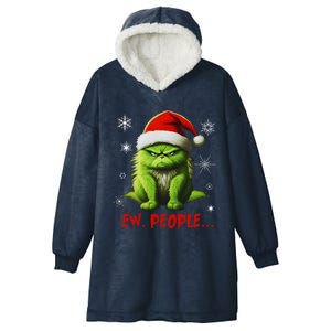 Funny Christmas Cat Ew People Meowy Cat Lovers Hooded Wearable Blanket