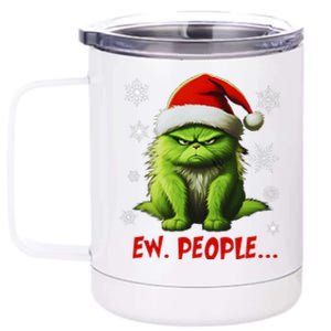 Funny Christmas Cat Ew People Meowy Cat Lovers 12 oz Stainless Steel Tumbler Cup