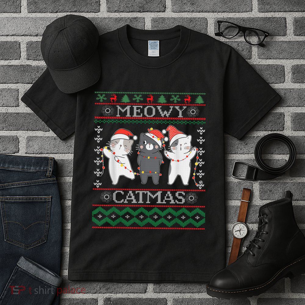Funny Christmas Cat Matching Family Pajamas Meowy Catmas Tall T-Shirt
