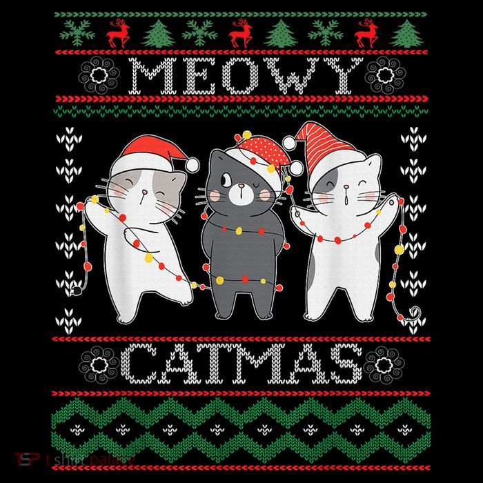 Funny Christmas Cat Matching Family Pajamas Meowy Catmas Tall T-Shirt