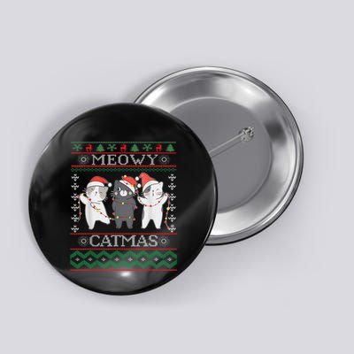 Funny Christmas Cat Matching Family Pajamas Meowy Catmas Button