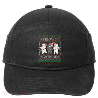 Funny Christmas Cat Matching Family Pajamas Meowy Catmas 7-Panel Snapback Hat