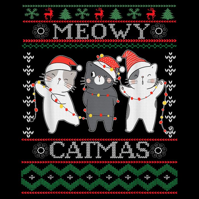 Funny Christmas Cat Matching Family Pajamas Meowy Catmas 7-Panel Snapback Hat