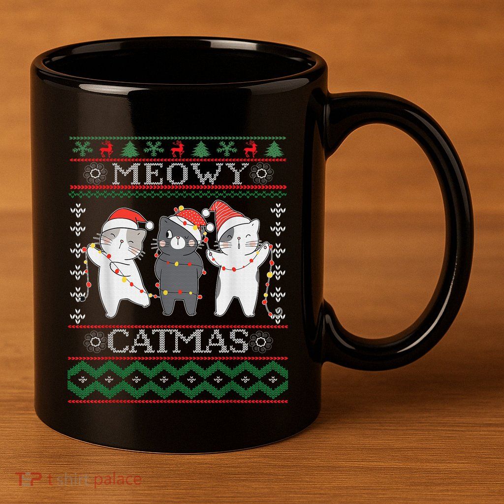 Funny Christmas Cat Matching Family Pajamas Meowy Catmas 11oz C Handle Ceramic Mug