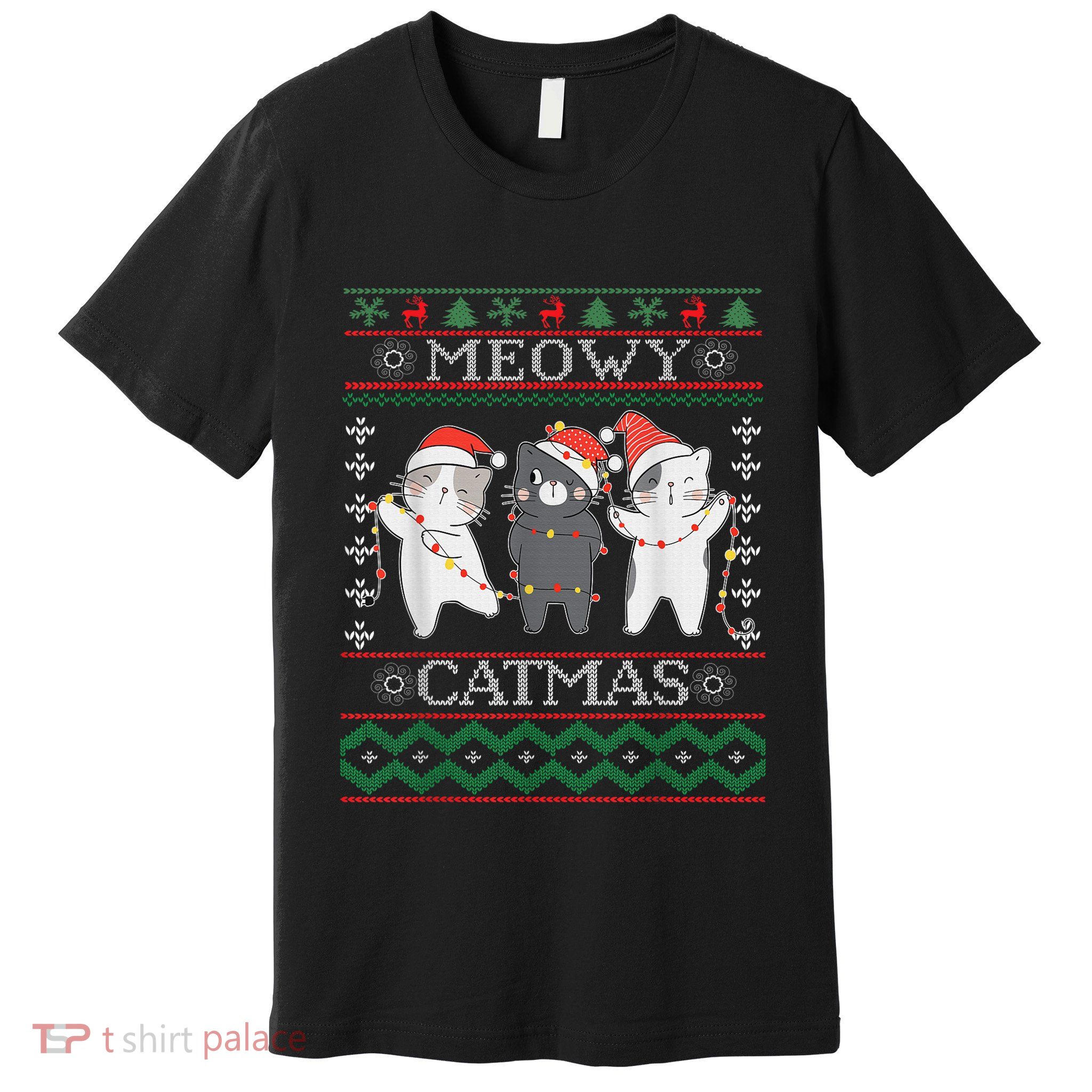 Funny Christmas Cat Matching Family Pajamas Meowy Catmas Premium T-Shirt