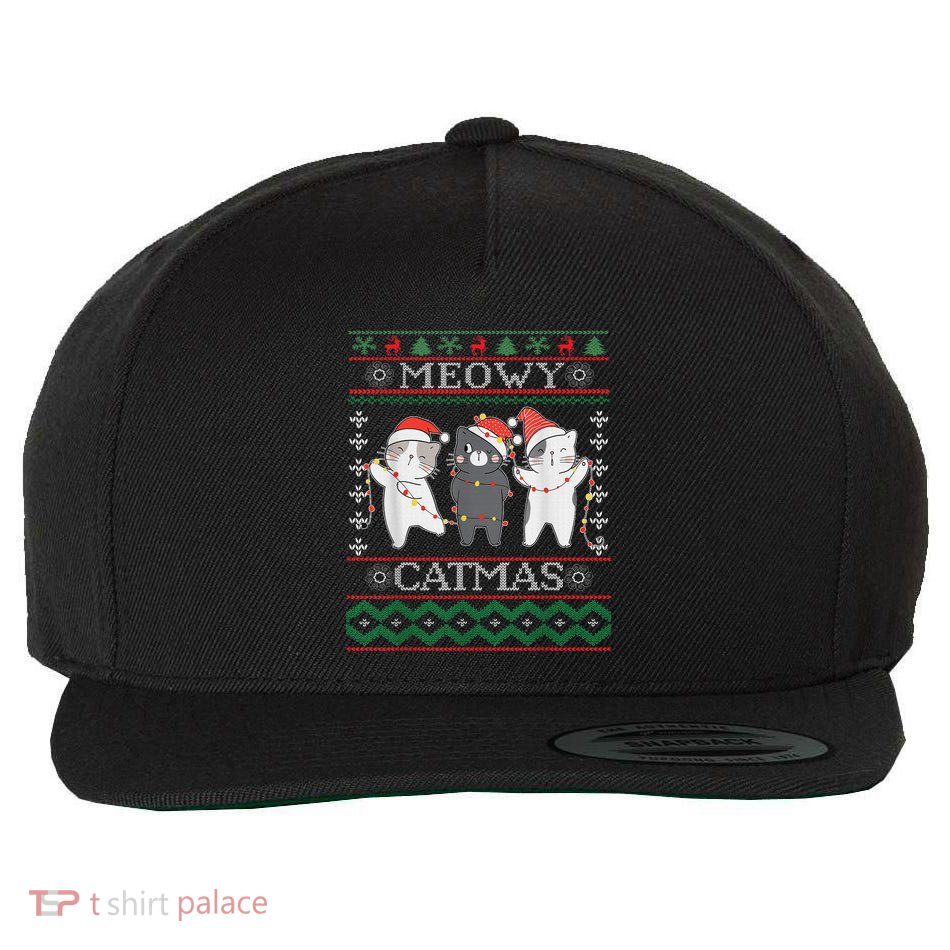 Funny Christmas Cat Matching Family Pajamas Meowy Catmas Wool Snapback Cap