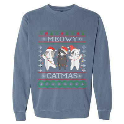 Funny Christmas Cat Matching Family Pajamas Meowy Catmas Garment-Dyed Sweatshirt