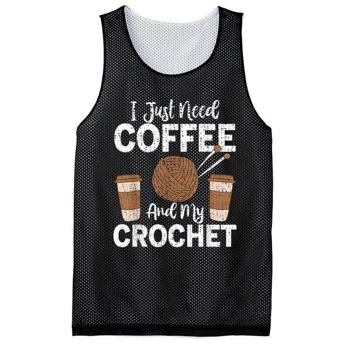 Funny Cute Crochet I Just Need Coffee And My Crochet Mesh Reversible Basketball Jersey Tank