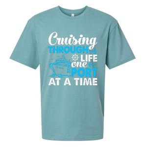 Funny Cruise Cruising Through Life One Port at a Time Sueded Cloud Jersey T-Shirt