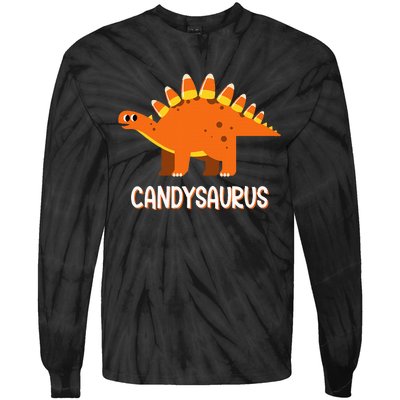 Funny Candysaurus Candy Corn Dinosaur Halloween Tie-Dye Long Sleeve Shirt