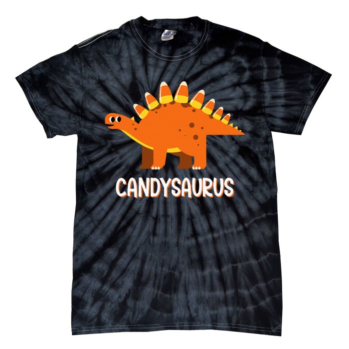 Funny Candysaurus Candy Corn Dinosaur Halloween Tie-Dye T-Shirt