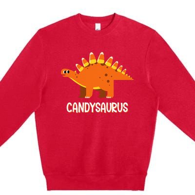 Funny Candysaurus Candy Corn Dinosaur Halloween Premium Crewneck Sweatshirt