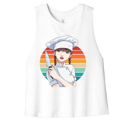 Female Cook Culinary Kitchen Chef Cooking Gourmet Gift Women's Racerback Cropped Tank