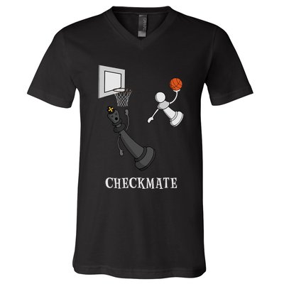Funny Checkmate Chess Basketball Game Board King Pawn Piece V-Neck T-Shirt