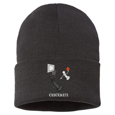 Funny Checkmate Chess Basketball Game Board King Pawn Piece Sustainable Knit Beanie