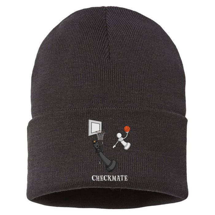 Funny Checkmate Chess Basketball Game Board King Pawn Piece Sustainable Knit Beanie