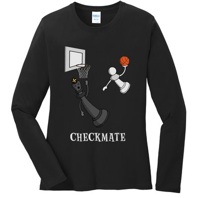 Funny Checkmate Chess Basketball Game Board King Pawn Piece Ladies Long Sleeve Shirt
