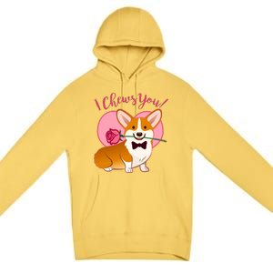 Funny Cute Corgi Valentine I Chews You Premium Pullover Hoodie