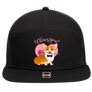 Funny Cute Corgi Valentine I Chews You 7 Panel Mesh Trucker Snapback Hat