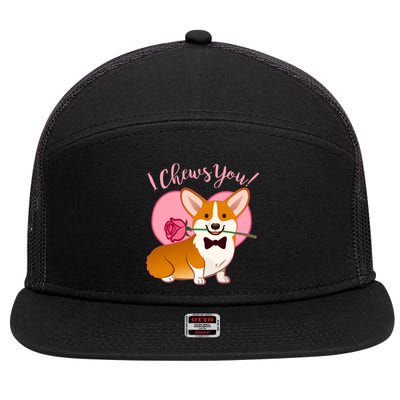 Funny Cute Corgi Valentine I Chews You 7 Panel Mesh Trucker Snapback Hat