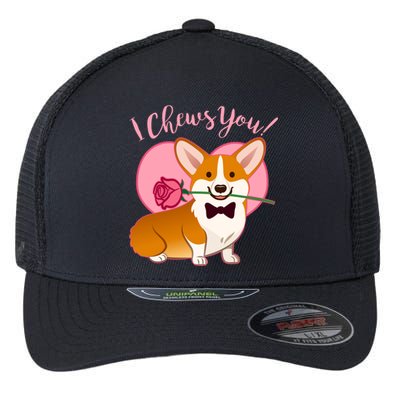 Funny Cute Corgi Valentine I Chews You Flexfit Unipanel Trucker Cap