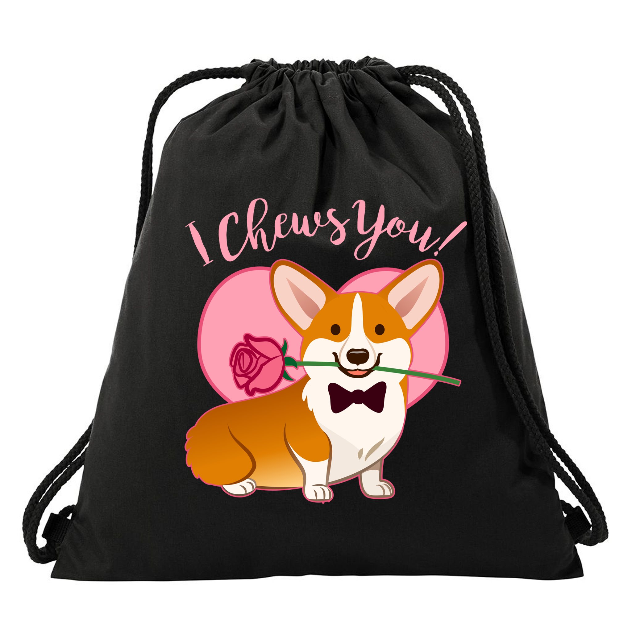Funny Cute Corgi Valentine I Chews You Drawstring Bag