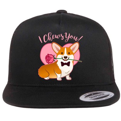 Funny Cute Corgi Valentine I Chews You Flatbill Hat