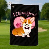 Funny Cute Corgi Valentine I Chews You Golf Towel
