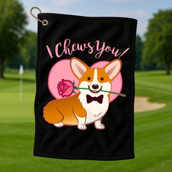 Funny Cute Corgi Valentine I Chews You Golf Towel